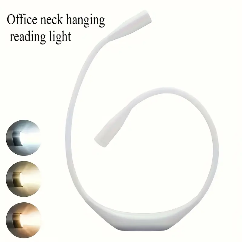 [Tri-Color Neck Lamp] Hanging Tri-Color Temperature Neck Lamp - 360 °   Swivel LED Bedside Eye-Care Reading Light - Long-Lasting Neck Desk Light - Powered by Dry Cell Batteries (Batteries Not Included) - 1pc Usb Smartphones White