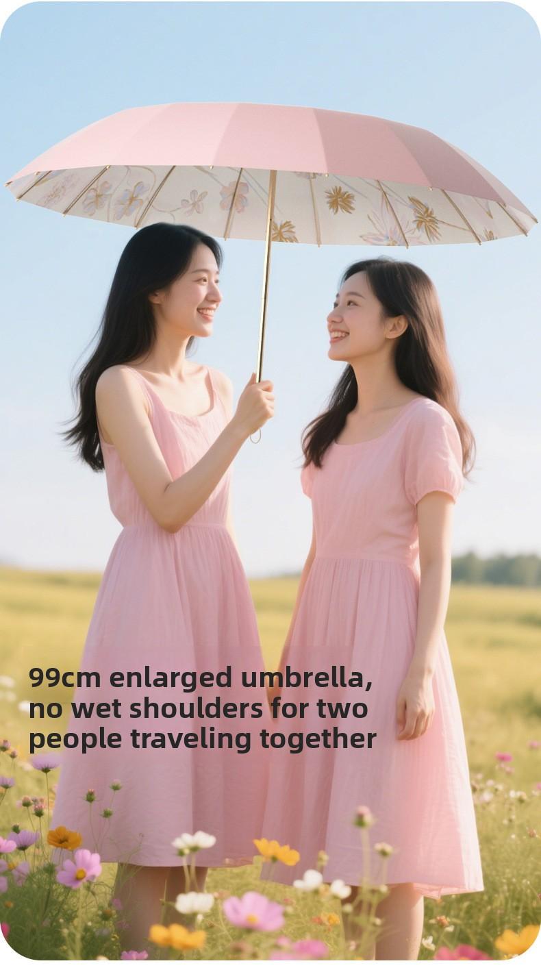 Mucat Umbrella SunUmbrella UVProtection ,SummerEssentials,AestheticUmbrella,WomensAccessories Umbrella,Ink Wash Floral Sun Umbrella for Women ,UPF 50+ UV Protection Windproof with Wooden Handle
