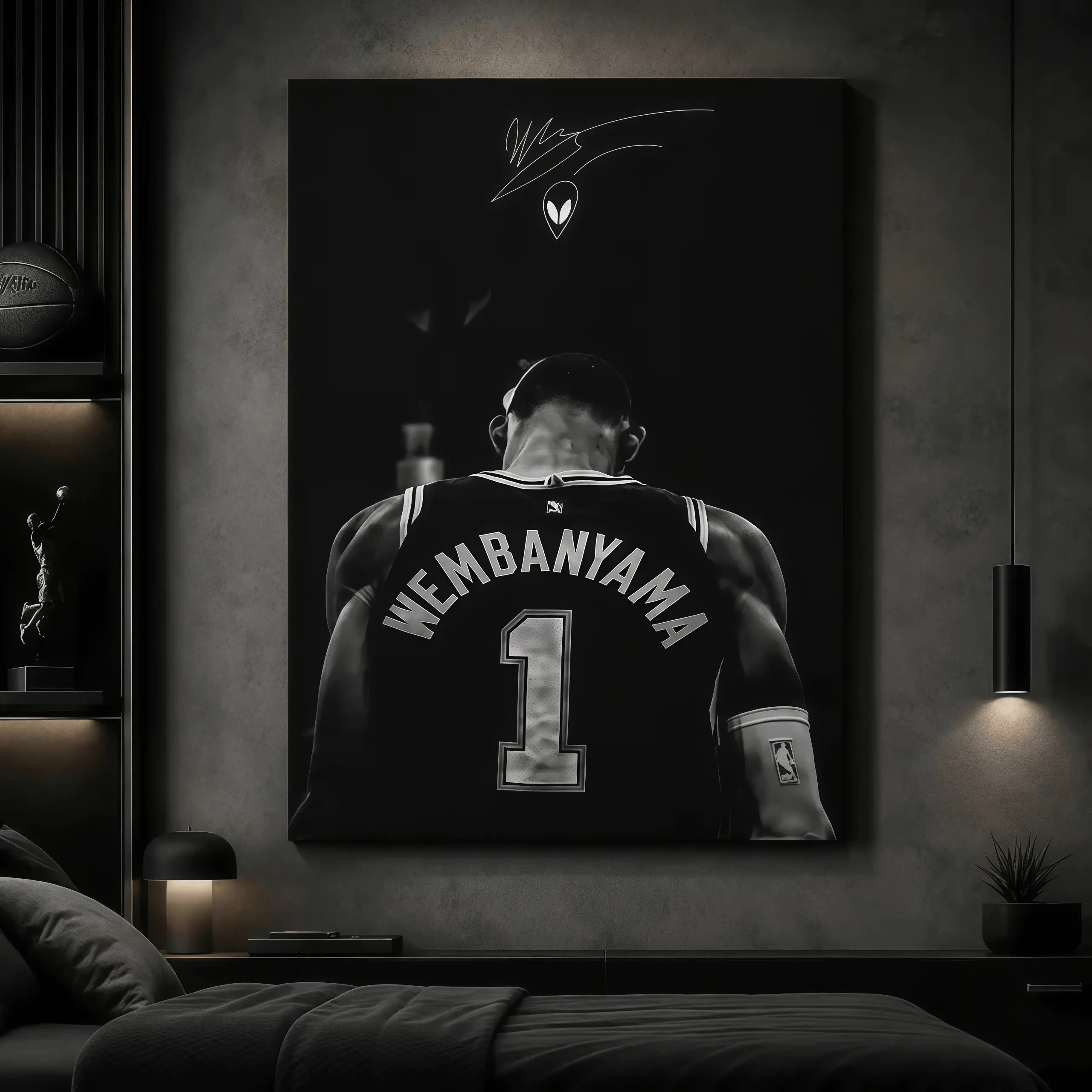 Wemby Basketball Poster - Minimal Alien-Inspired Canvas Wall Art for Bedroom, Dorm Decor