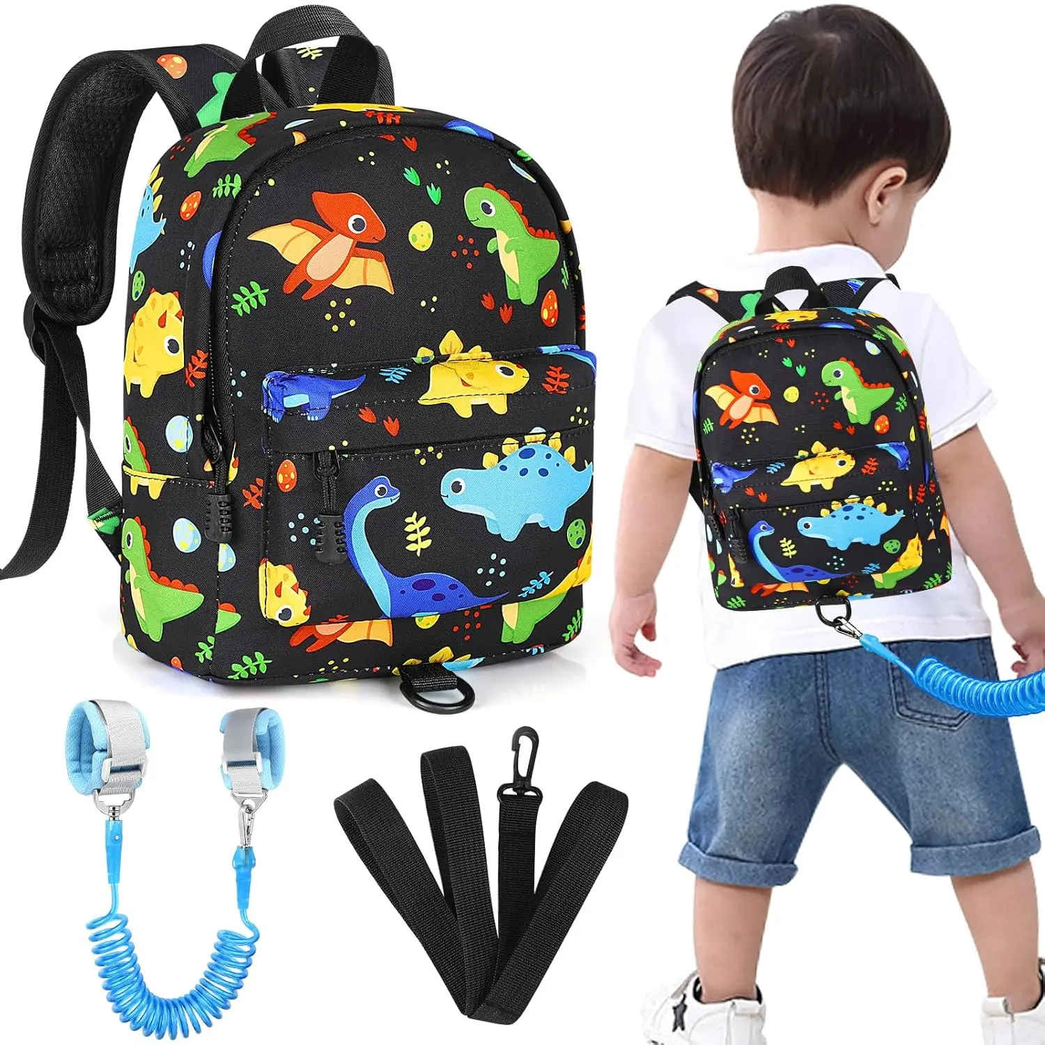 Toddler Backpack Leash, Cute Kids Backpack with Anti Lost Wrist Link, Mini Child Backpack Leash Baby Walking Harness  Travel, Small Dinosaur Backpack Tether  Boys Ages 1-3