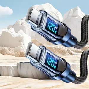 120W Type-C to Type-C Super Fast Charging Data Cable (78.74 inch) with LED Digital Display, Matte Texture, Data Synchronization, USB Power Transmission, 6A High Current, Compatible with iPhone 15/16/17, Xiaomi, POCO, Samsung and Other Devices