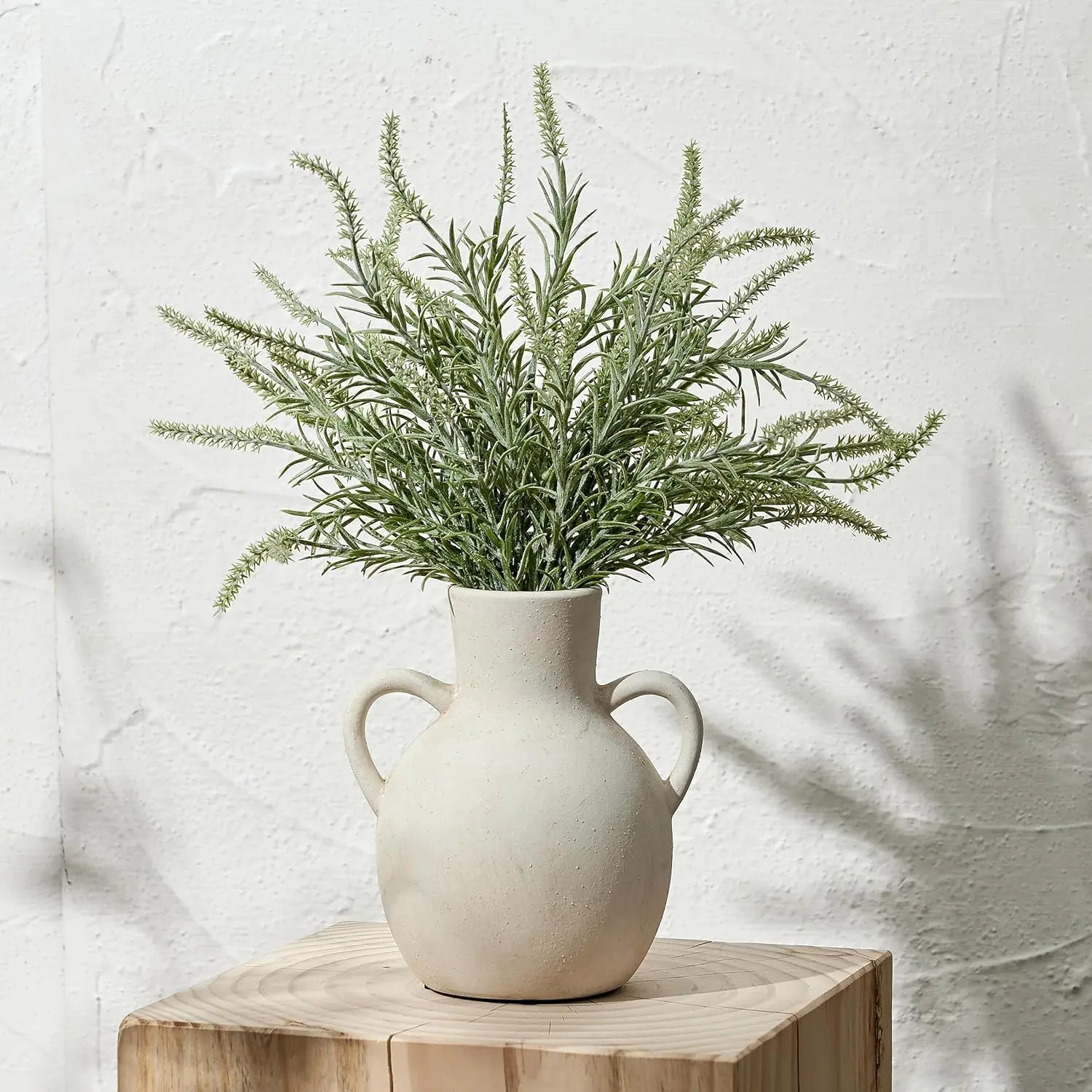 Rustic Ceramic Farmhouse Flower Vase with 2 Handles, Terracotta Vase, Decorative Pottery Flower for Home Decor, Table, Wedding, Living Room, Shelf Decor, 7.3 Inch, White