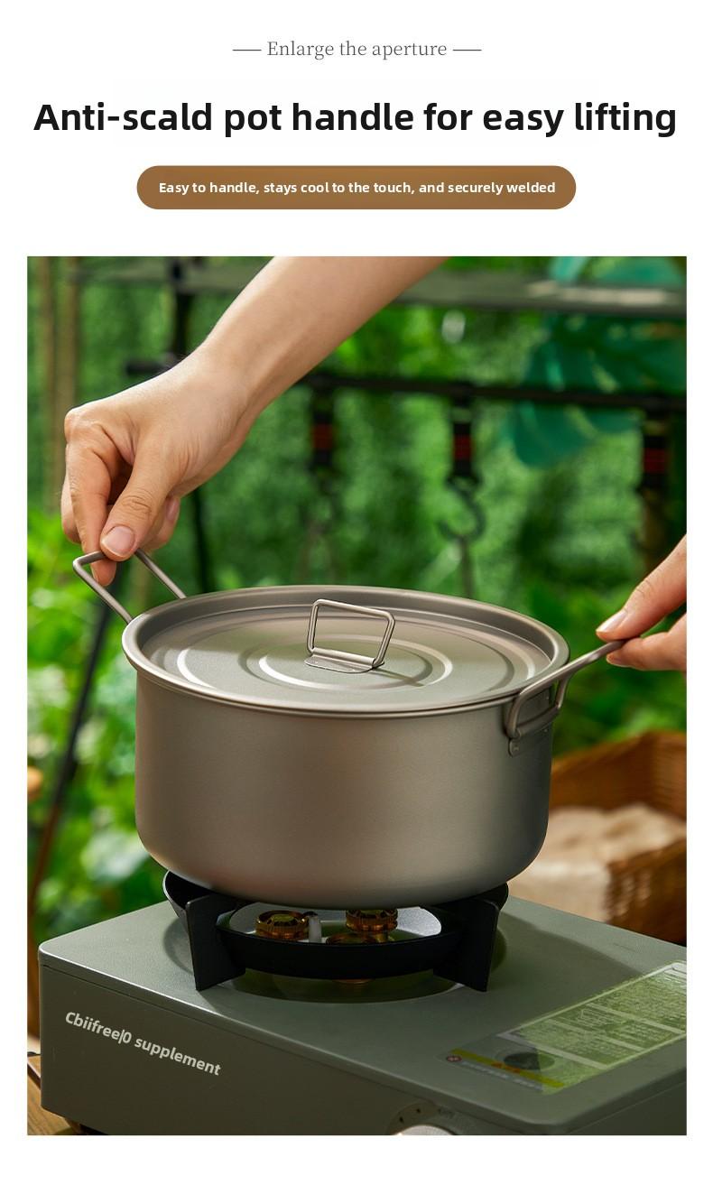 Pure Titanium Camping Cookware Set Foldable Lightweight Outdoor Pot Pan for Backpacking Hiking Picnic Cooking with Soup Frying Pot