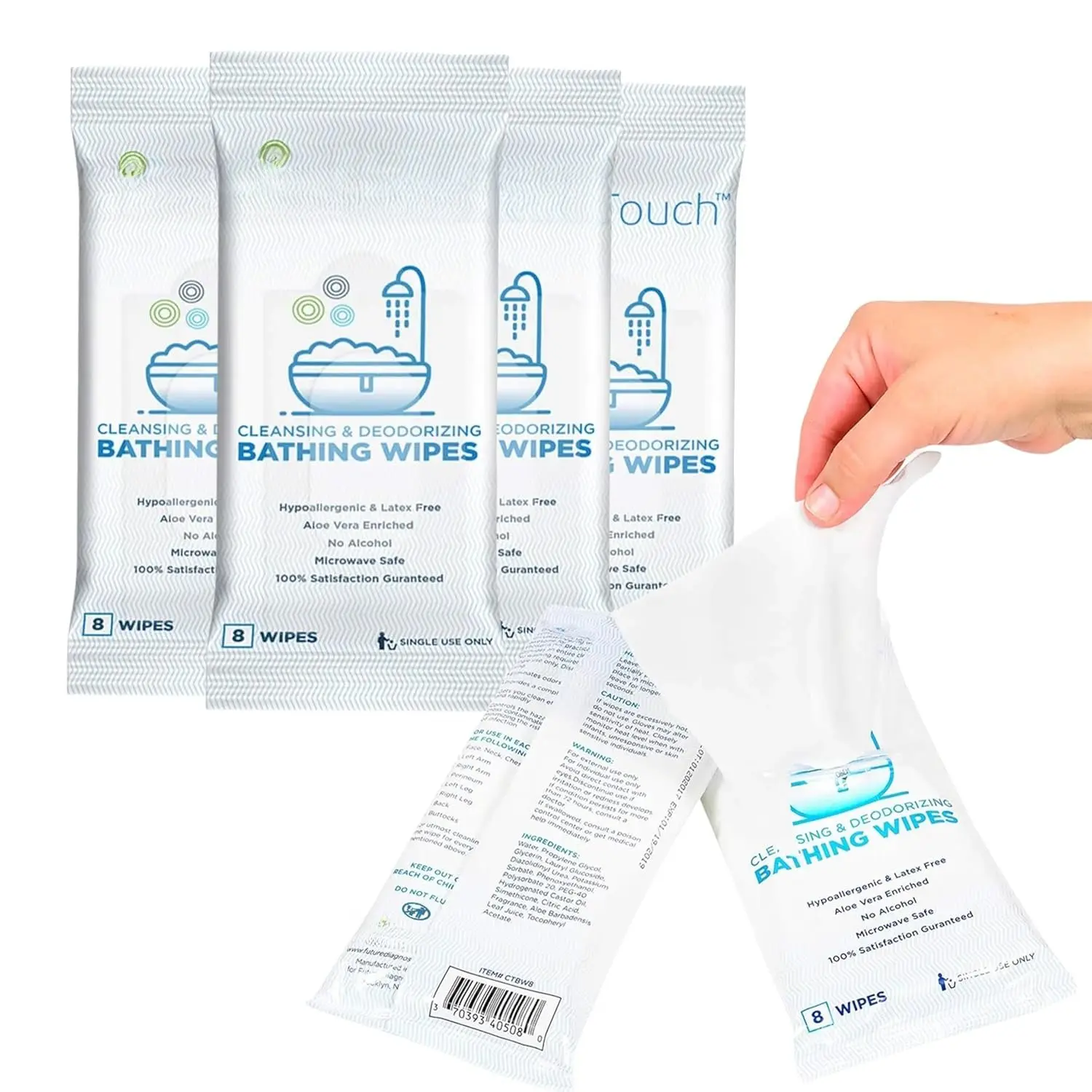 Wipes for Adults | No Rinse, Cleansing Shower Wipes | Disposable Bathing Wipes -  for Camping, Gym and Travel (48 Bath Wipes)