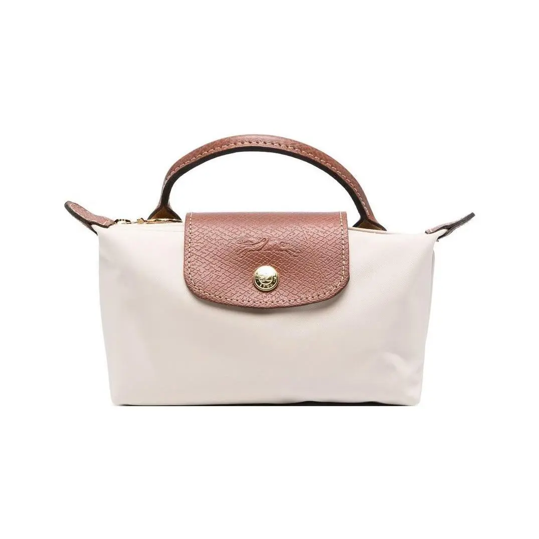 Longchamp Le Pliage 17 Eco-Friendly Zip Handle Bag – Recycled Canvas with Leather Trim, Dumpling Style Handbag for Women, Paper Color