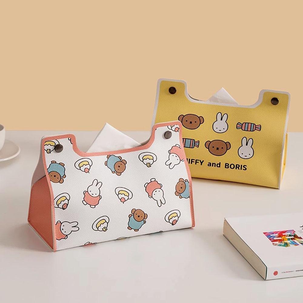 Kawaii Miffy New Cute Tissue Box Cartoon Rabbit Printing Pu Waterproof Simple Style Household Desktop Storage Bag Girl Gift