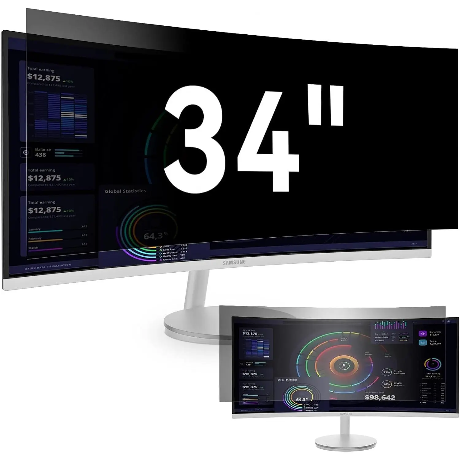 [2024 New] 34 Inch Computer Privacy Screen Filter for 21:9 Widescreen Monitor, Removable Eye Protection Anti Glare Blue Light Filter Privacy Shield, Anti Spy Screen Protector Film 34 in