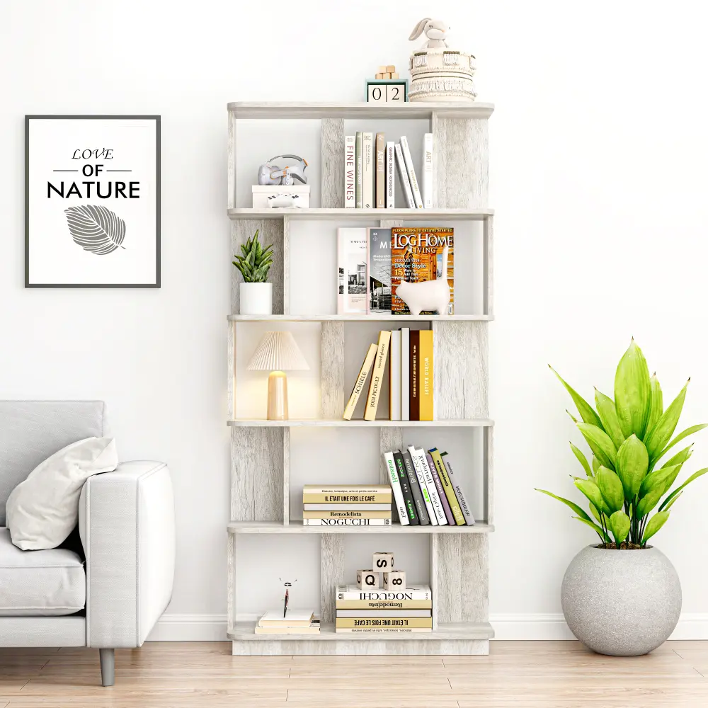 Littleox 31.5" L x 64.56" H Free combination bookshelf Modern 5-Tier Open Storage Bookcase MDF Wood Display Shelving for Living Room home Office bedroom decor organizer, Media Storage Shelves