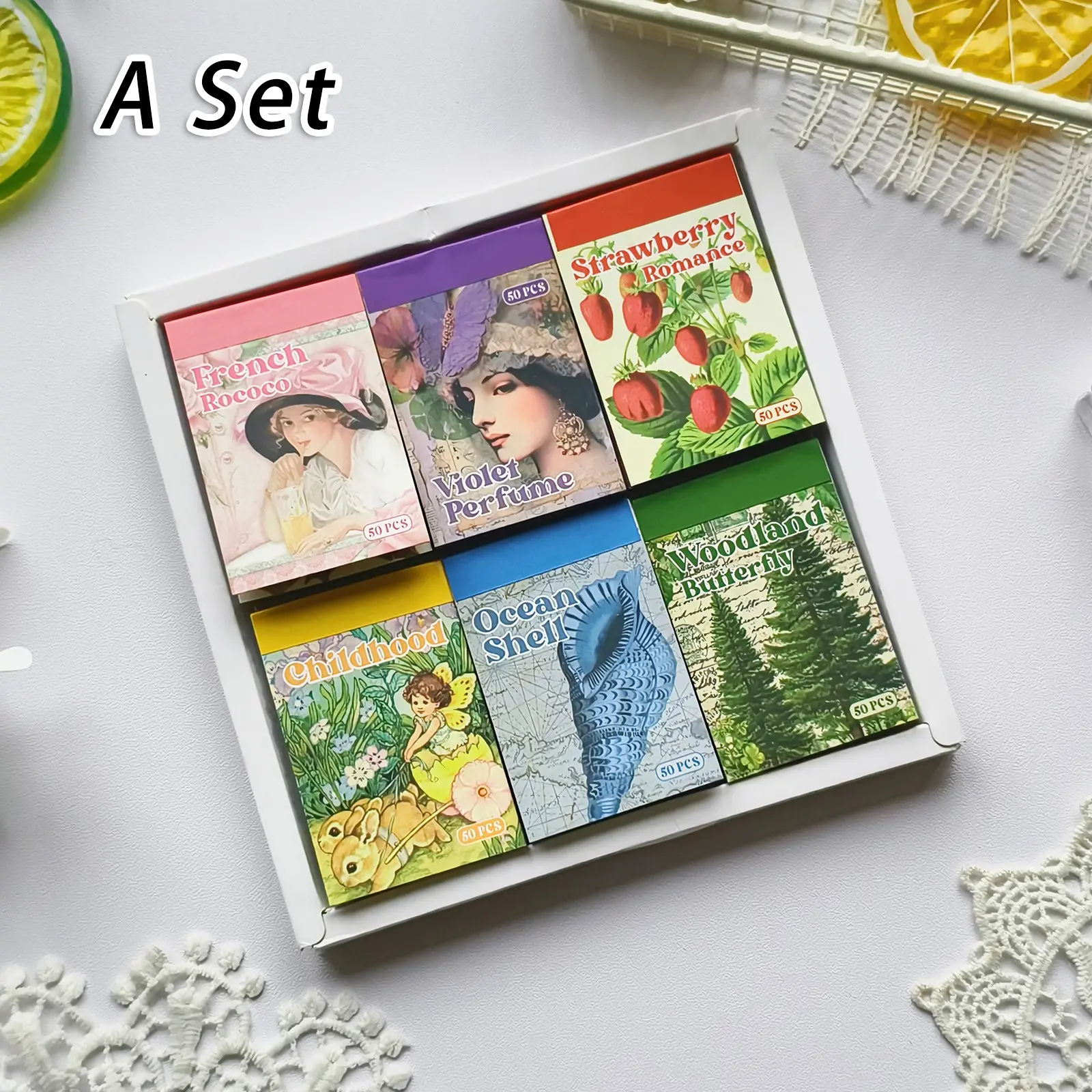 6 Sets 300 Pieces Vintage Washi Stickers, Colorful Aesthetic Sticker Set, Ideal for Art Journals, Handmade Cards, Planner Scrapbooks, Journaling Scrapbooking Kit