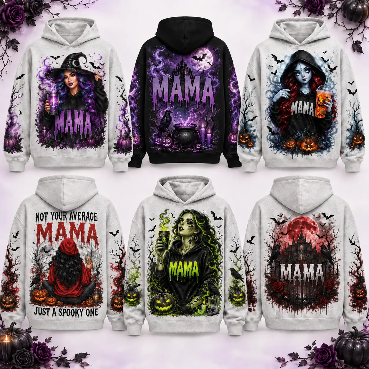 Arrive After Halloween-Spooky Mama Halloween Witch Graphic Hoodie Collection, Gothic Mom Themed Art Print Pullover Hooded Sweatshirt, Fall Long Sleeve Hoodie for Women#TikTokMadeMeBuyIt#Halloween Hoodie#SpookyMama#Witch Vibes