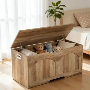 Summervibes Flash sale home items High Capacity Wooden Storage Bench – Modern Shoe Organizer Chest with Safety Hinge, Easy Assembly, Large Space and Handle for Entryway, Living Room, Bedroom, Kids Room – Grey, 100CM