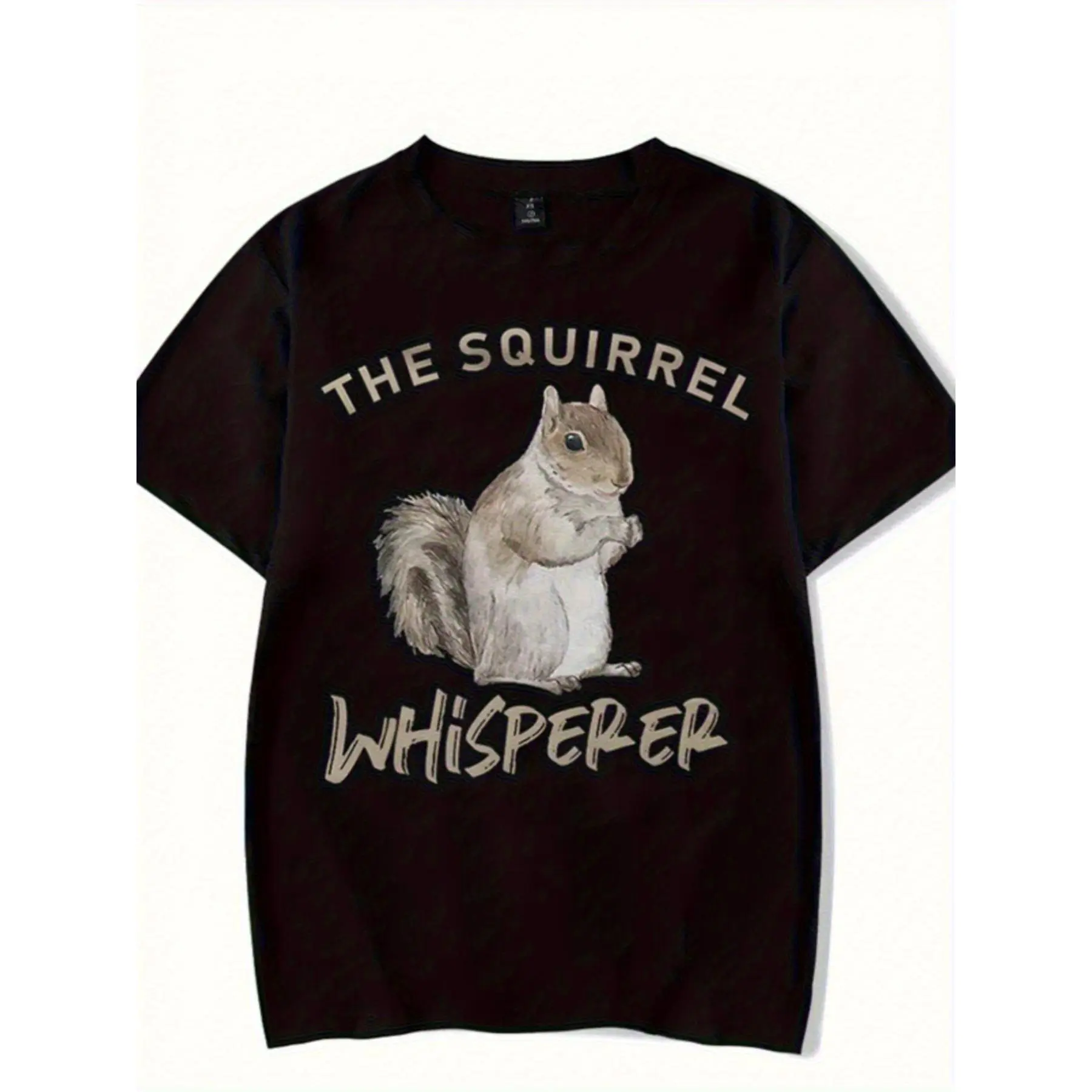 Unisex Menswear Short Sleeve Round Neck 220gsm Heavyweight Knit Cotton Fabric Vintage Squirrel Graphic Tee - "The Squirrel Whisperer" Print, Funny Animal Lover Casual Top, All-Season Comfort Fit, Shortsleeve, Stretch