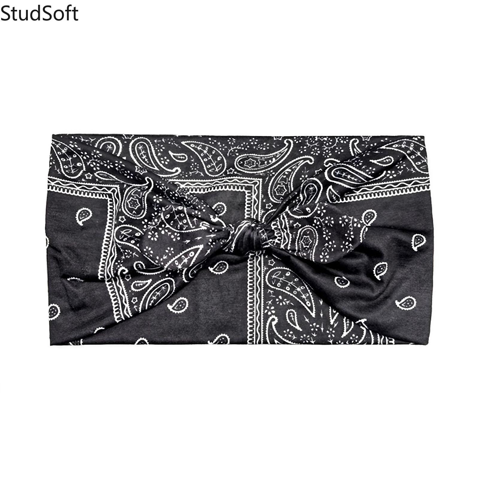 Knotted Bunny Paisley Print Bow Ear Headbands, Elastic Yoga Sports Sweatbands, Absorbent Non-Slip Hair Wraps for Women, 6 Pack