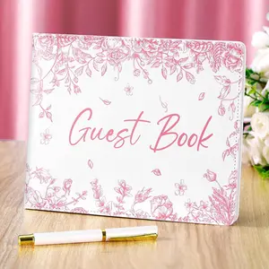 Wedding Guest Book 7 x 9 Inches for Reception with Pen Set Elegant Guest Book Bridal Shower Guestbook Beautiful Reception Guestbook for Wedding Graduation(Pink,Flower)