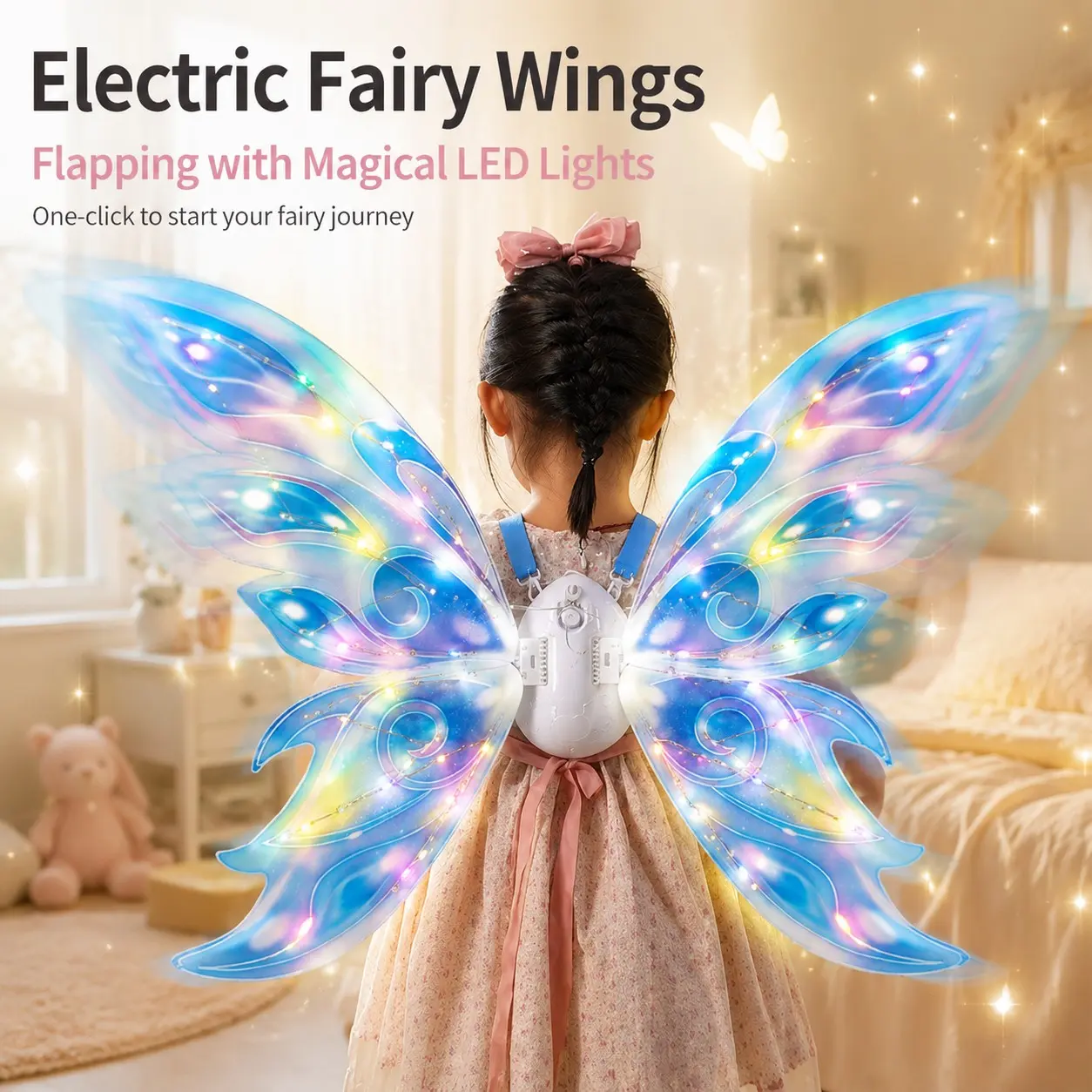 Girls Glowing Electric Butterfly Fairy Wings, Sparkling Luminous Princess Angel Elf Back Ornament, Cute Magical Costume Prop cosplay accessories for Kid Princess Party, Holiday Fancy Dress, Garden Photoshoot & Children Role Play
