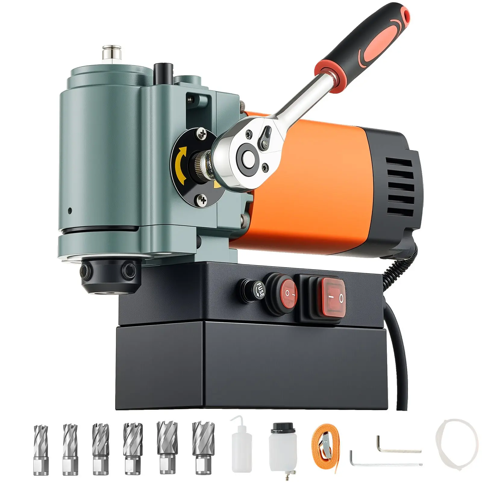 【DealsForYouDays】VEVOR Low Profile Magnetic Drill Press, 1300 W, 1.4 in Boring Diameter, 2248 lbf Power Portable Mag Drill Press, 650RPM Speed, with Weldon Shank, for Metal Surface, Industrial and Home Improvement
