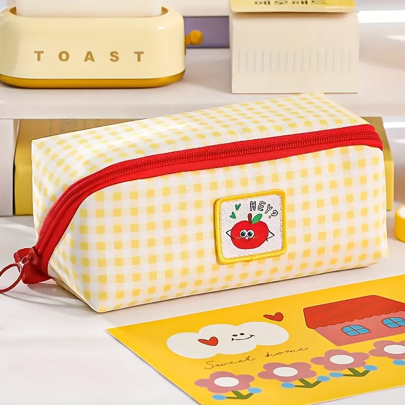 Prism Grid Pencil Case with a Random Pen Included, Large-capacity Stationery Box, Portable Pencil Pouch, Travel Toiletry Storage Bag, Pencil Holder, Marker Sleeve, Fountain Pen Case, Makeup Bag, Desktop Storage Pouch, Back-to-school Season