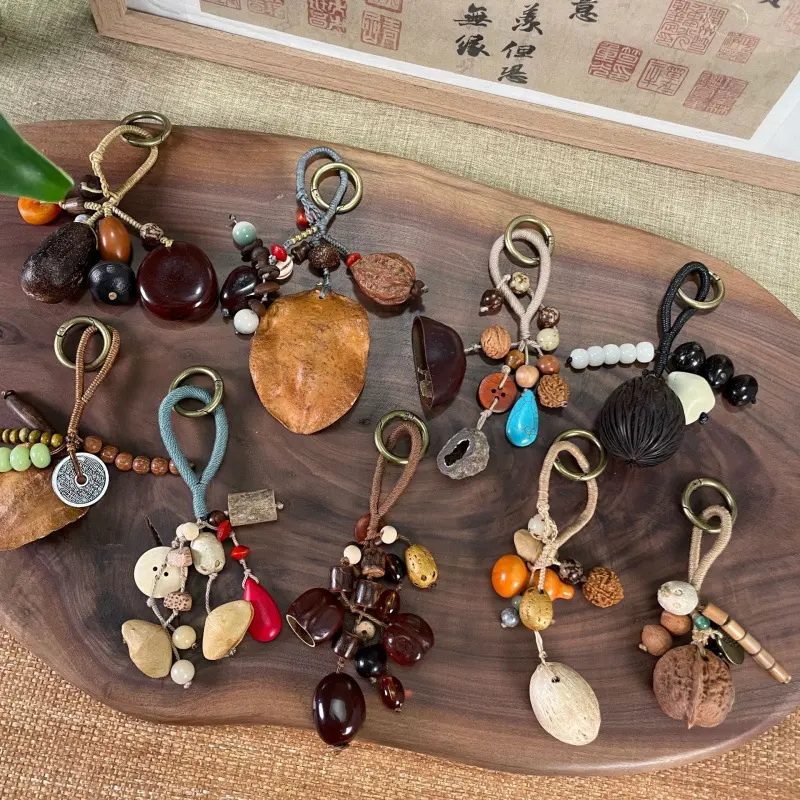 Natural seed and fruit shell rattle bag hanging, handmade wind chime, sound healing hanging bell, plant fruit pendant, small gift