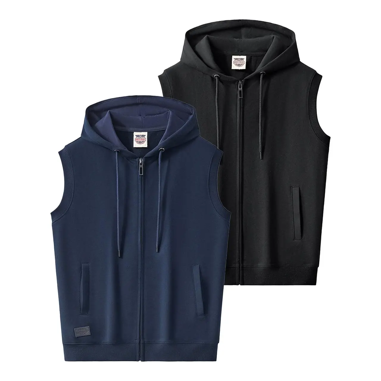 Men's Solid Hooded Vest Top, Relaxed Fit Zip-Up Sleeveless Streetwear for Everyday Layering and Casual Outings (1/2 Pack), Menswear, Tops, Plain, Sporty Chic