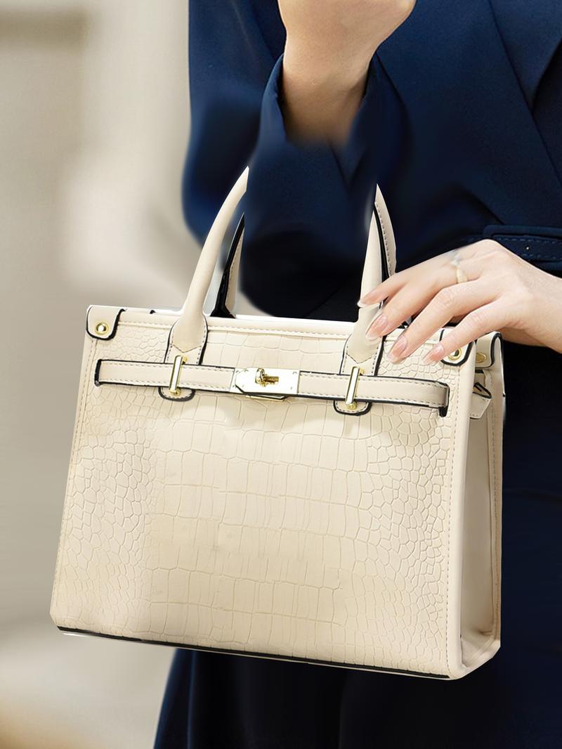 Women's Fashionable Embossed Handbag Set, Large Capacity Shoulder Bag for Daily Use, Casual Trendy Versatile High-quality Commuting Bag