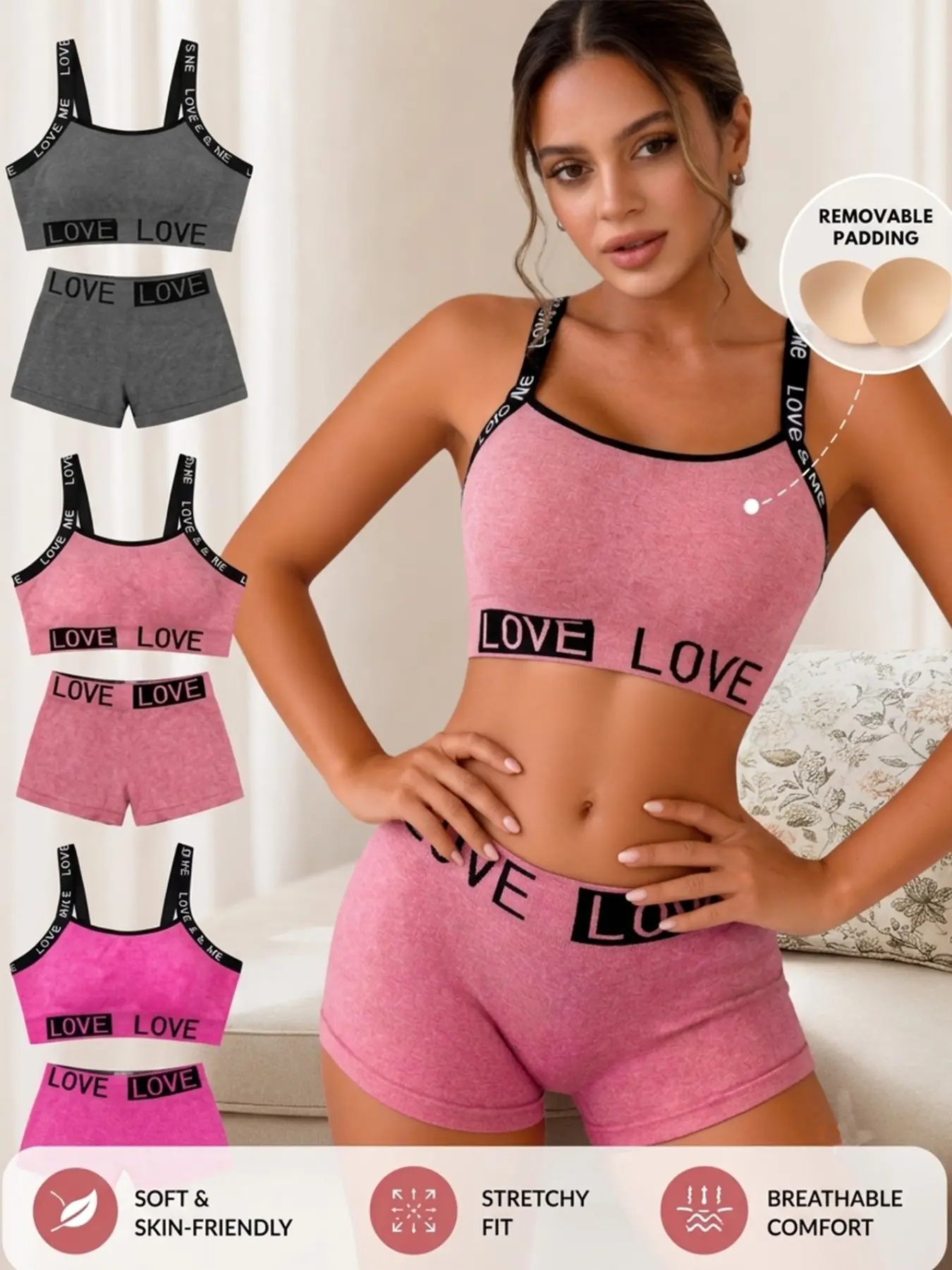 3pcs Women's Bra Set with Detachable Pads, Full Coverage Fitted Bralette, Seamless Underwear, Everyday Wear, All Seasons