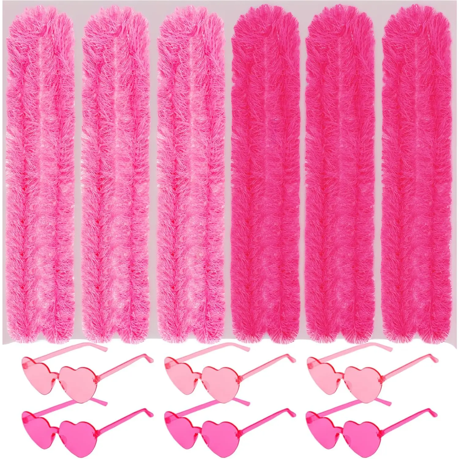 12PCS Feather Boas Party Pack with 6 Artificial Feather Boas 6.6ft and 6 Heart Sunglasses for Birthday Christmas Party