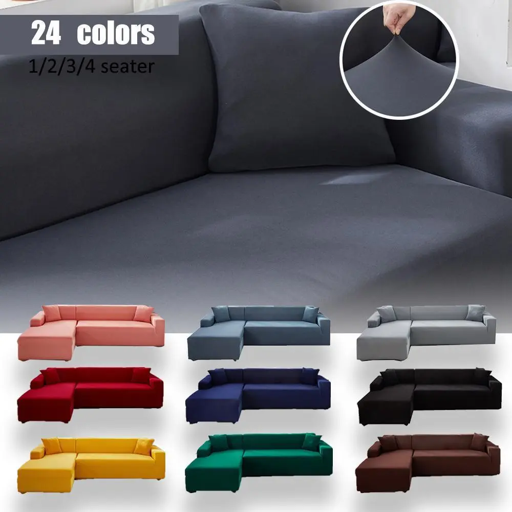 Stretch Sofa Slipcover - Solid L Shaped Couch Cover, Elastic Furniture Protection Covers for 1/2/3 Seater Living Room Couch & Relax Chair, Furniture Slipcovers