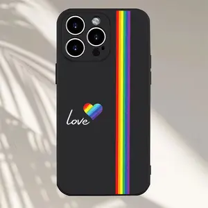 Rainbow Love Heart Phone Case， Minimalist Pride Aesthetic Style for iPhone 17 16 15 14 13 12 11 Plus Pro Max， Meaningful Gift.