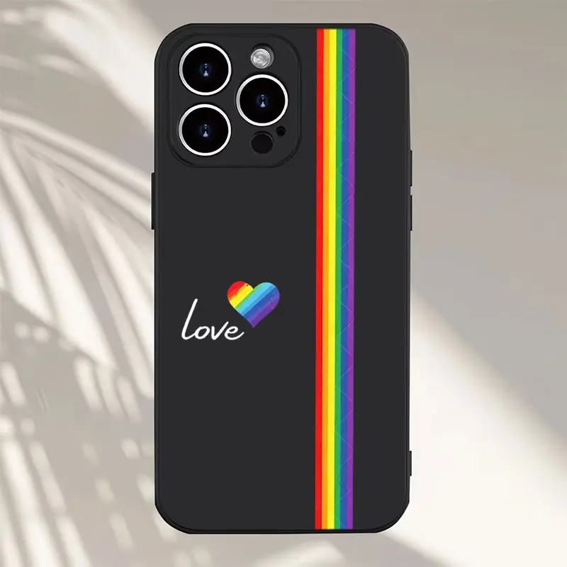 Rainbow Love Heart Phone Case， Minimalist Pride Aesthetic Style for iPhone 17 16 15 14 13 12 11 Plus Pro Max， Meaningful Gift.