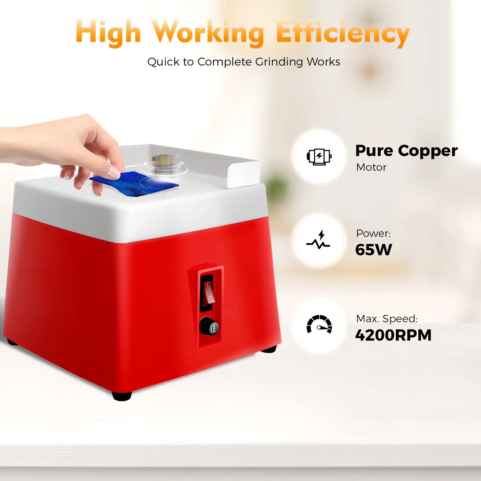 65W Pure Copper Electric Wet Grinder 110V US Plug 4200RPM 0.09gal Water Tank For Glass Ceramic Jade Stone Home Workshop Studio