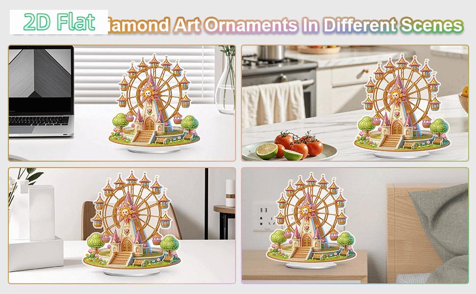 2D FLATAcrylic 2D Flat Print Castle Ferris Wheel DIY Diamond Painting Tabletop Ornaments Kit Table Top Diamond Painting Ornament Kits for Home Office Desktop DecorDIY Diamond Painting Kit for Adults & Beginners, Sparkling Art & Perfect Festive Gift