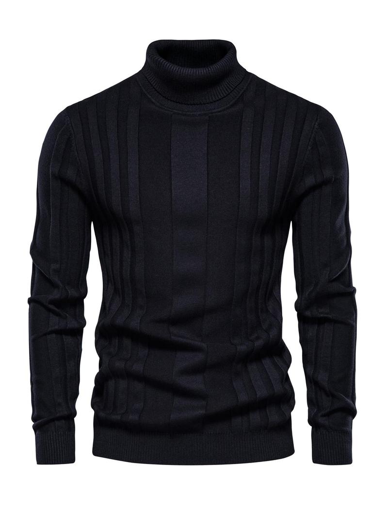 Men's Solid Turtleneck Sweater, Regular Fit Casual Long Sleeve Jumper for Fall & Winter, Men's Knitwear for Daily Wear Knitted Sweater Menswear Tops