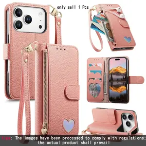 Foldable Wallet Card Holder Stand Protective Phone Case, Casing, Cover, Protection, New Heart Design, Multiple Card Slots, Zipper Purse, Accessories, Fits iPhone 17 16pro Max 17 Pro, Cellphone, Smartphone