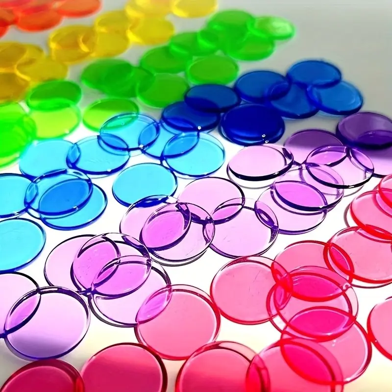 A Pack of 100 Colorful Small Discs, Ideal for DIY Light-Transmitting Art Projects, Creative Decorative Elements, Bingo Game Chips