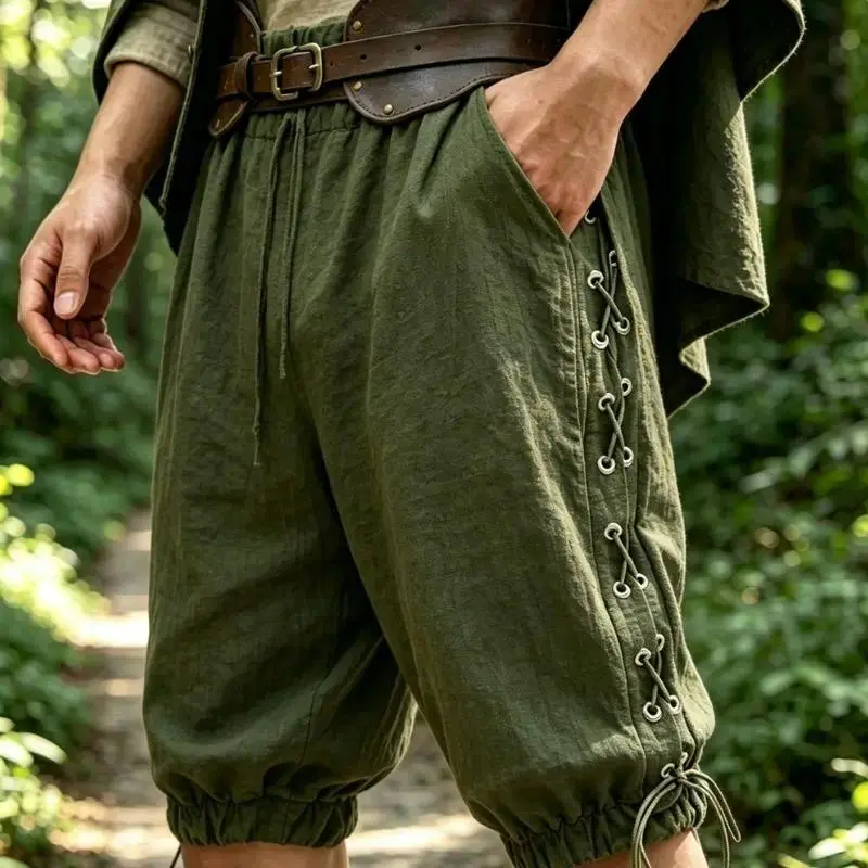 Men's Pirate shorts Renaissance Medieval vintage lace-up Viking Navigator Halloween costume pants