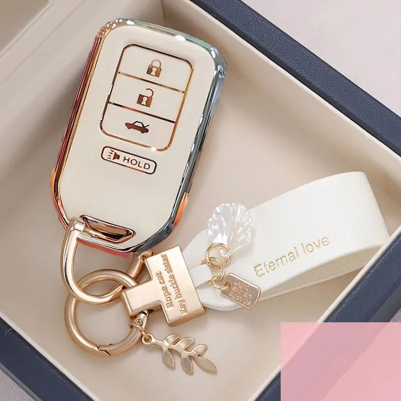 Tpu Car Key Cover, Compatible with Honda Cr-V 2014-2020, Hr-V, Fit 2015-2020, Durable Key Chain Accessory