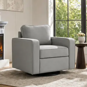 ARCH 33.6"W Upholstered Swivel Armchair with Hidden Storage, Tech Cloth Fabric, Square Accent Club Chair Single Sofa with Pillow, 360° Rotation, Gray Polyester, for Living Room Bedroom Reading Nook Corner, Gray Color Options, Polyester Material