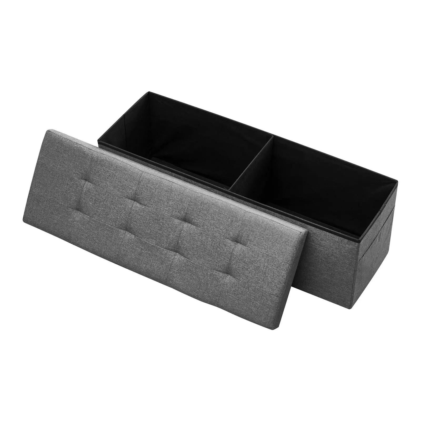 VEVOR Modern Traditional Rectangle Foldable Storage Ottoman Bench, End-of-Bed Linen Upholstered Chest with Side Bags, 660 lbs Capacity, Large Storage for Living Room, Bedroom, Pet Study Space, Grey