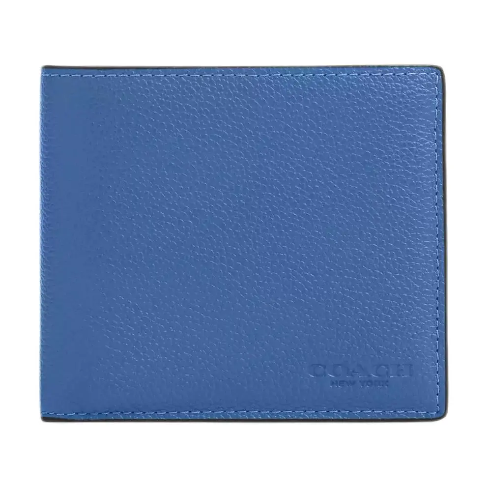 COACH Pure Color Letter Logo Genuine Leather Wallet for Men in Blue