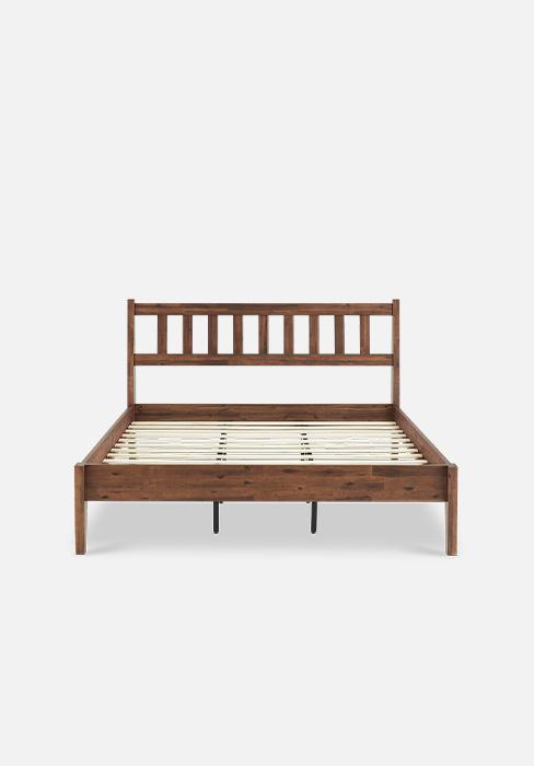 mopio Ted Bed Frame with Headboard, Mid Century Modern Acacia Solid Wood Platform Bed Frame, Wooden Slats, No Box Spring, Double Metal Bar Support (Solid Wood Slatted, King (U.S. Standard))