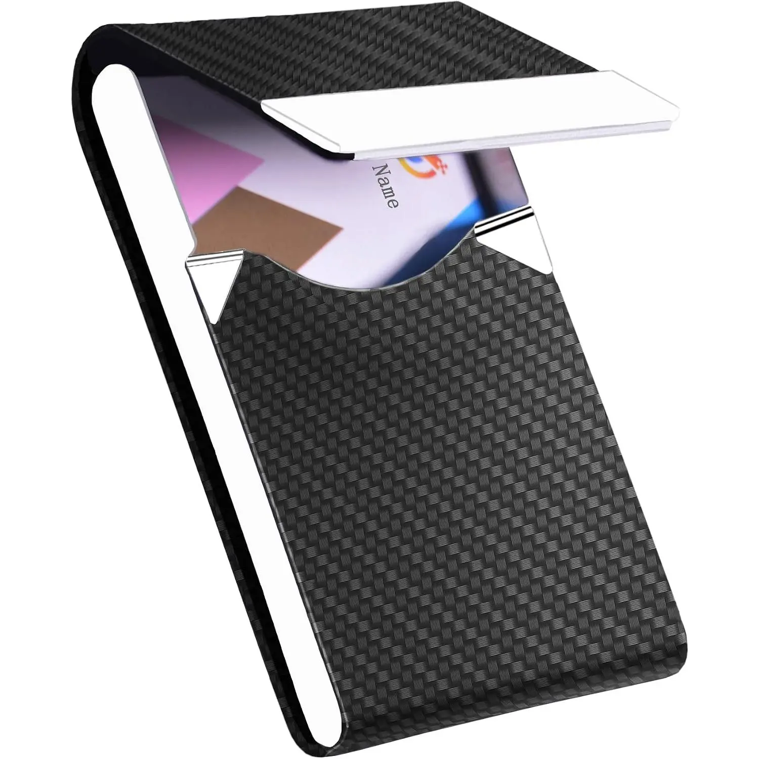 Business Card Holder PU Leather&Metal Business Card Case,Black1 |  Closure,RFID Blocking,Holds 15-25 Standard Business Cards,Pocket Name Card Holder for Men/Women,business meetings