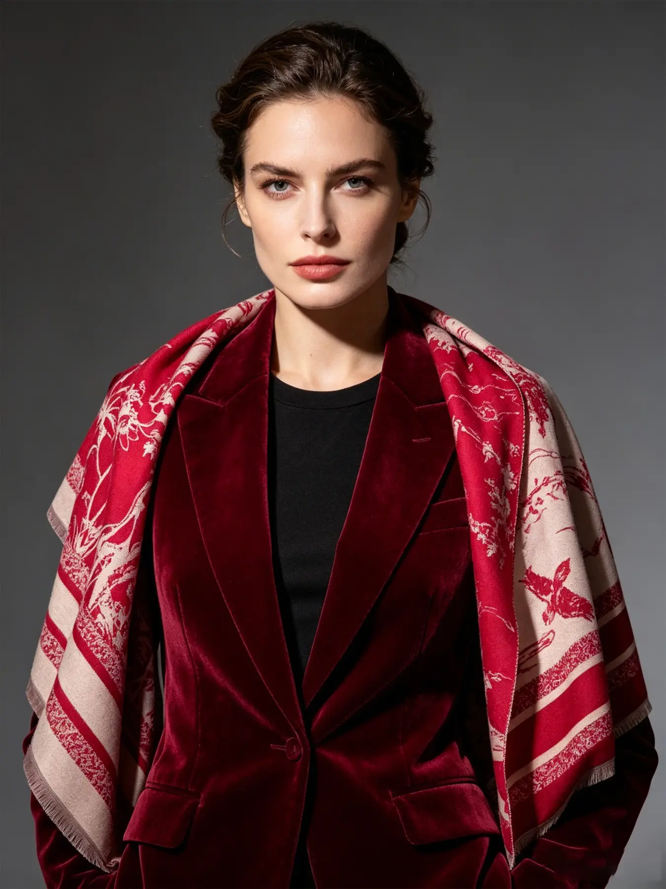 Festive Floral Scarf, Perfect Christmas & New Year Gift for Her, Cozy, Elegant & Timeless, Ideal Holiday Present for Women