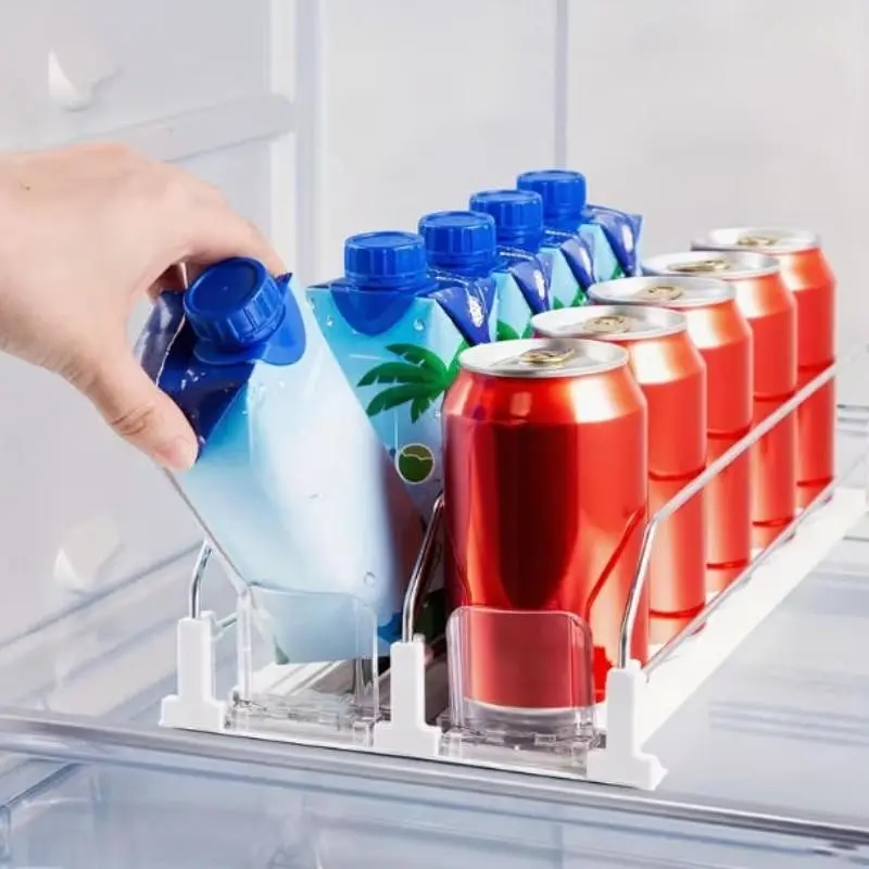2pcs Refrigerator Drink Storage Box, Self-Dispensing Soda Can Organizer, Space-Saving Clear Design, Dual Layer Partition