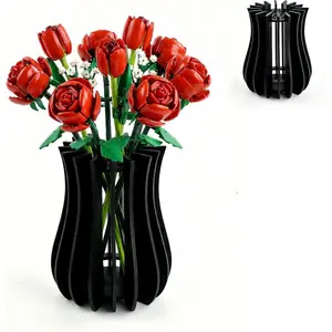 Wooden Vase for Lego Flowers, Puzzle Lego Vase for Rose Flower Bouquet Building Set, Black Display Stand for Lego Botanicals Flower Lovers, DIY Gift for Mom and Kids Friends : Home & Kitchen
