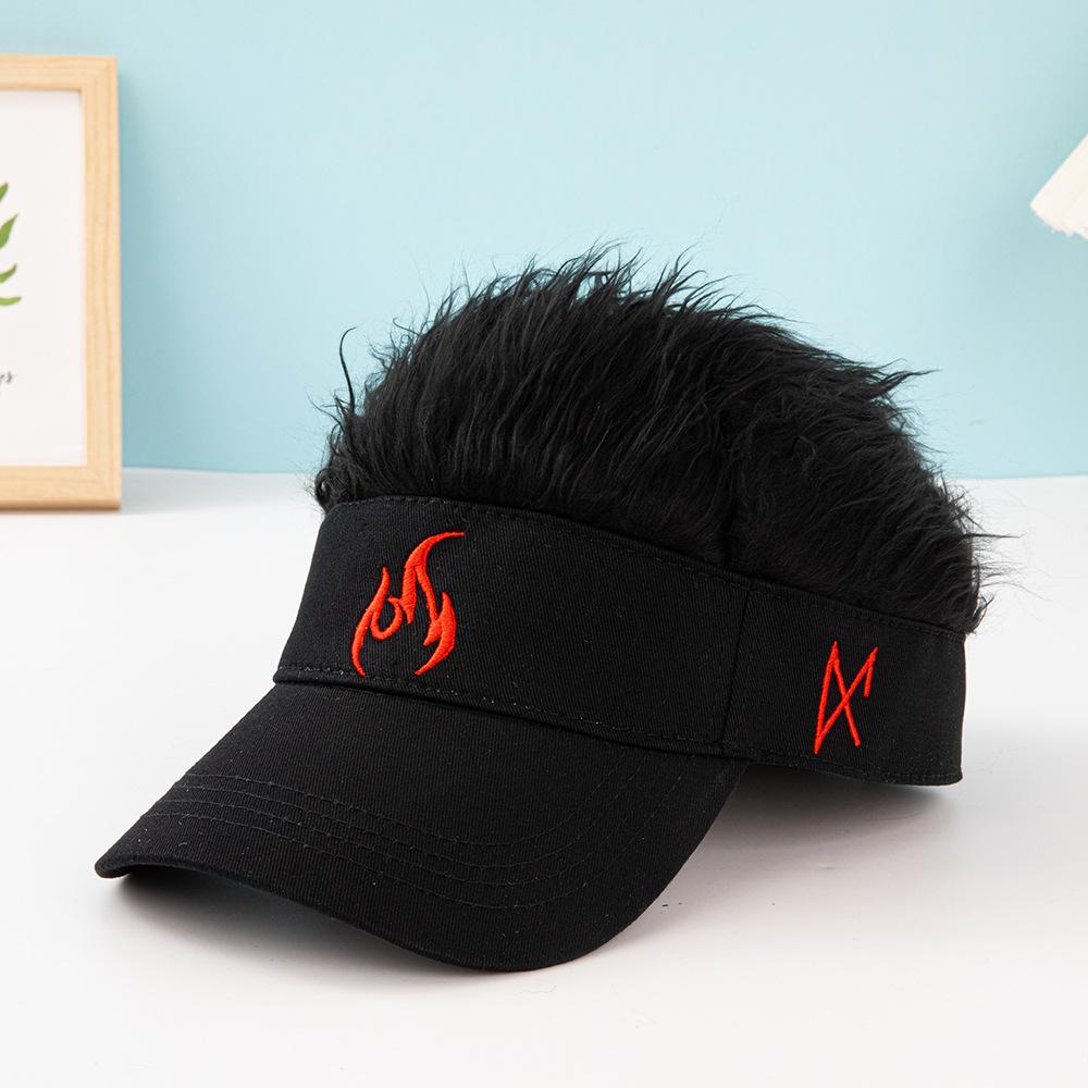 2026 New Fake Hair Baseball Cap for Men Women Embroidered Flame Trucker Hat