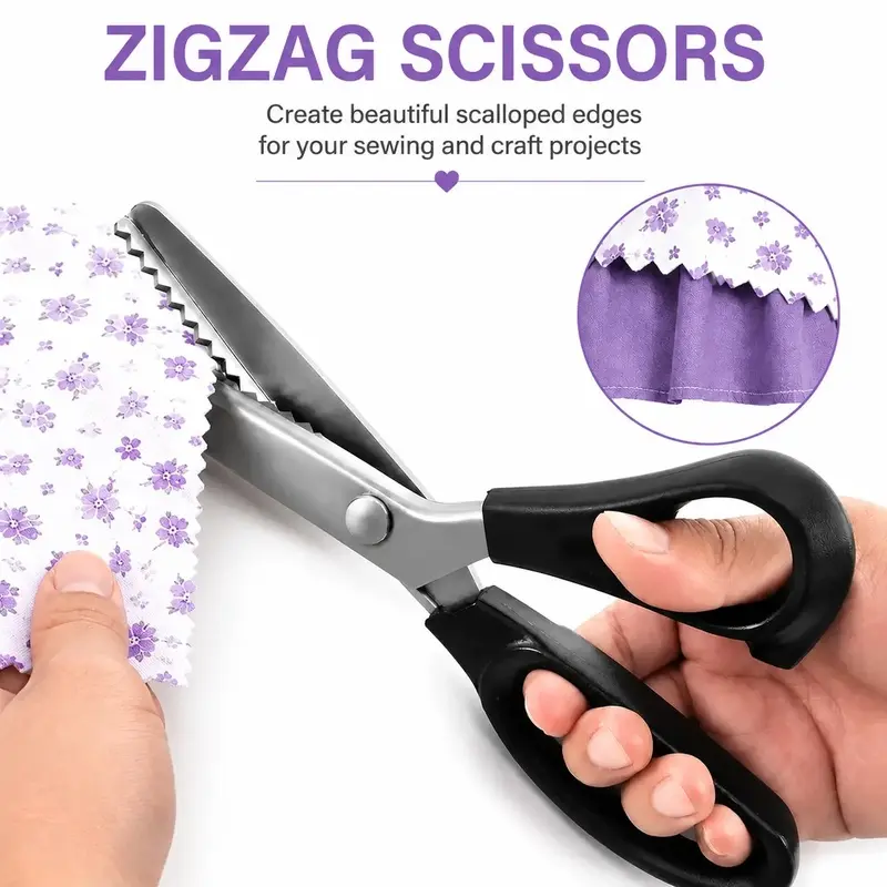 Stainless Steel Pinking Shears, Zig Zag Fabric Scissors with Serrated Blades for Sewing, Dressmaking & DIY Crafts, Sewing Tools
