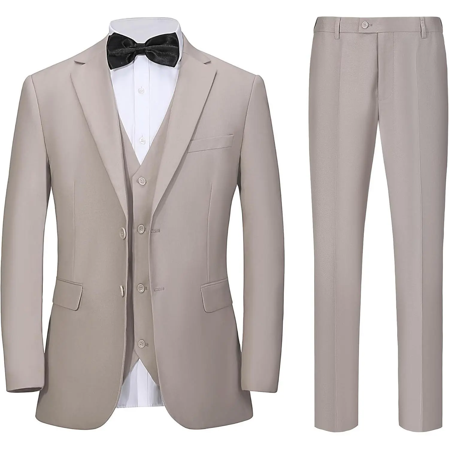 Men's 3-Pcs Big & Tall Slim Fit Shawl Collar Formal Suit Set - Formal Wear, Blazer, Long Sleeve, Slacks, Menswear - Includes Free Random Accessory for Wedding, Party Events, Tie, Classic, Workwear, Office, Elegant, Matching, Fitted, Plain, Wrinkle, Evenin