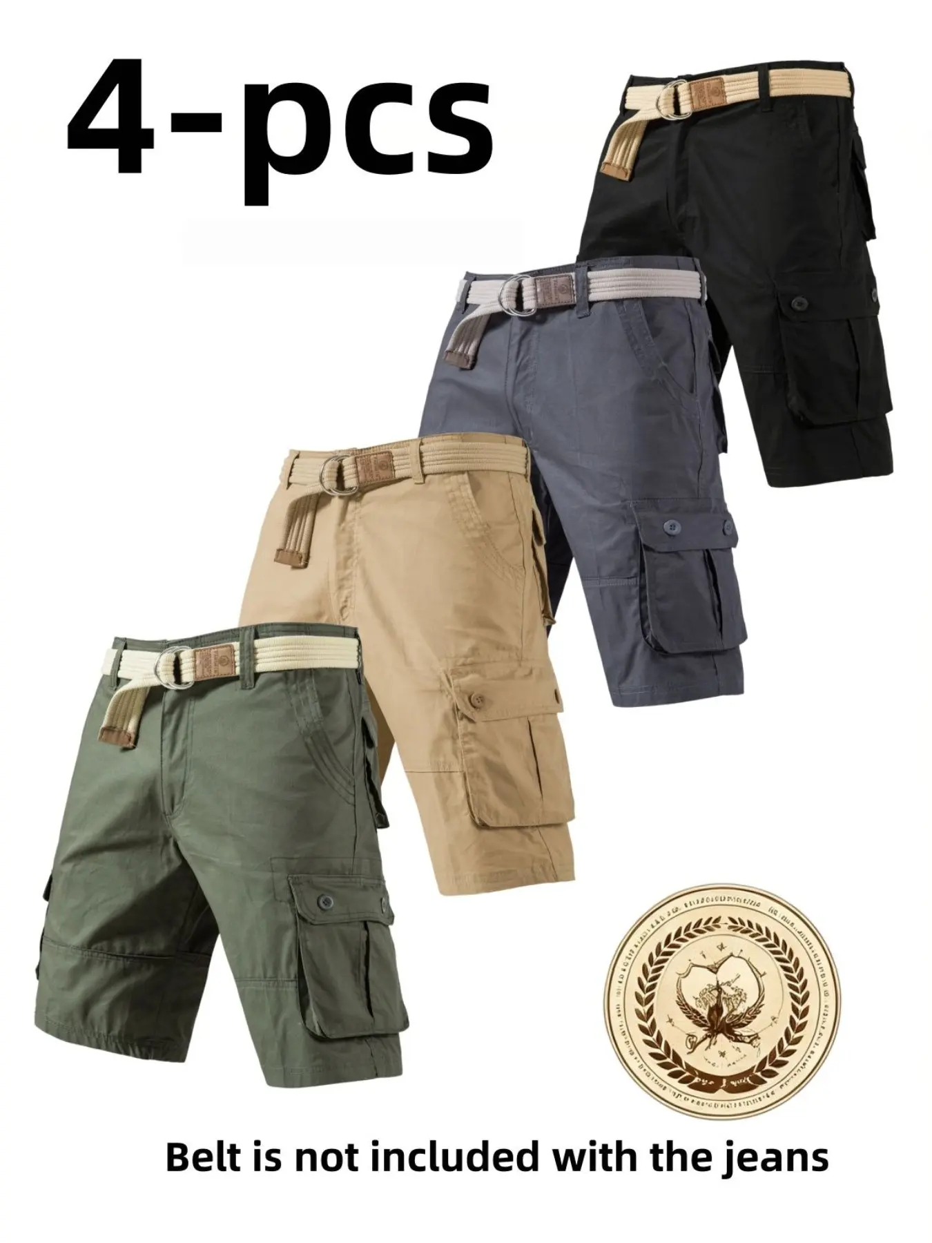 Men's Tactical Cargo Shorts, Multi-Pocket Outdoor Wear, Durable Straight Leg Five-Quarter Pants, No Belt Included, Casual & Sporty Style