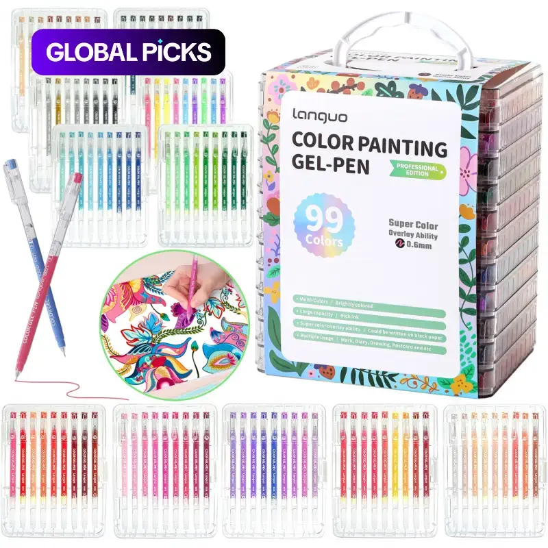 45/72/99/144 Color Gel Pens, 0.6mm Fine Tip, Non-Toxic, Water-Based, with Storage Box, Coloring Supplies, Ideal for Coloring, Journaling, DIY Crafts