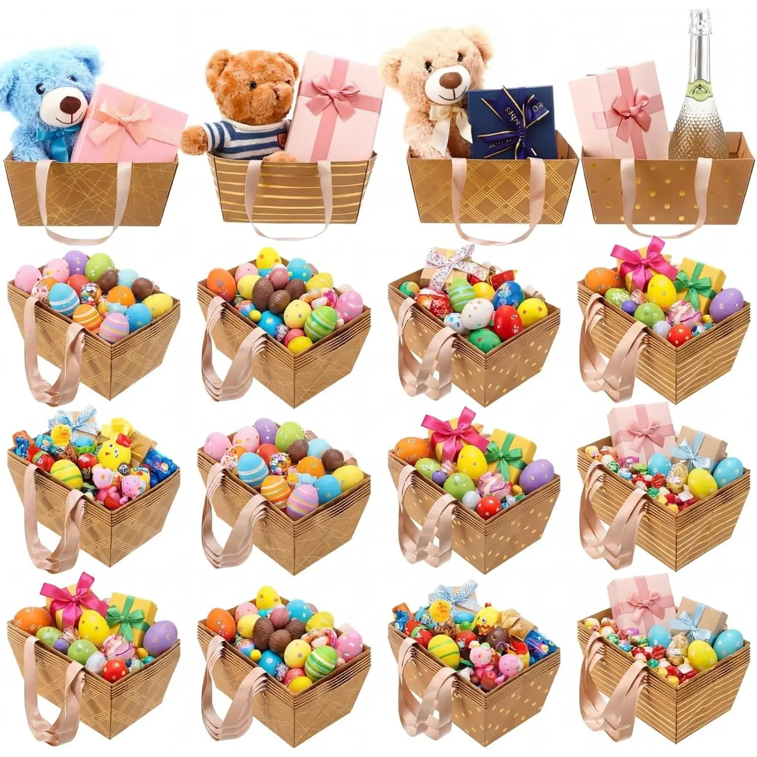 48 count Wedding Basket for Gifts Empty DIY Bulk  Baskets with Handles Market Trays with Handles Market Trays 4 Designs for Packages Wrapping Party